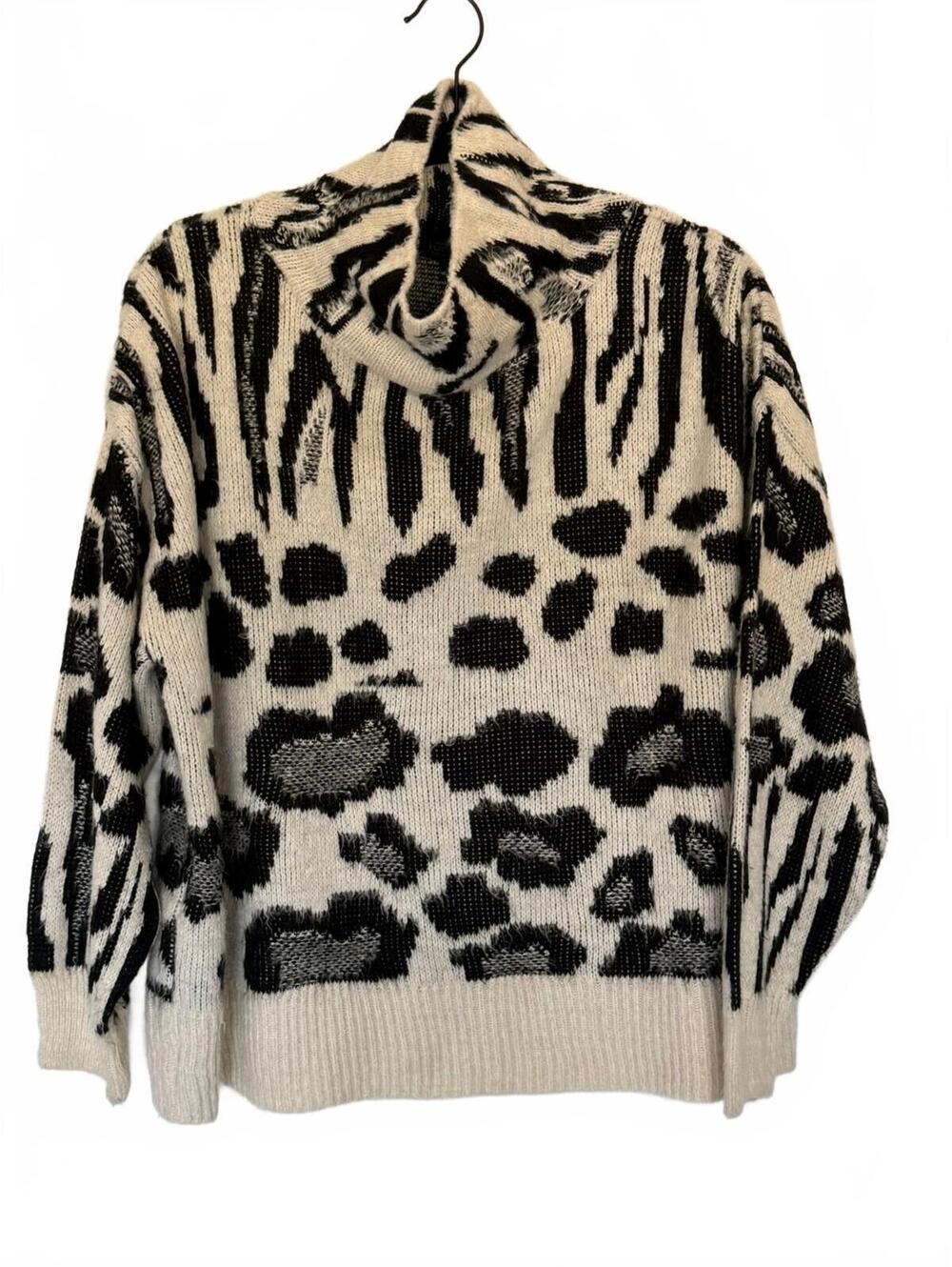 Topshop XS Zebra Leopard Animal Print Distressed Cowl Neck Sweater Y2K